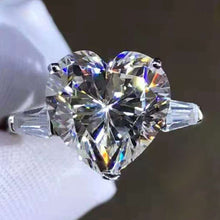 Load image into Gallery viewer, 5 Carat Heart Cut Moissanite Ring K-M Colorless Three Stone Basket Tapered