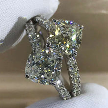 Load image into Gallery viewer, 3 Carat K-M Colorless Cushion Cut Two Stone Split Shank VVS Simulated Sapphire Ring