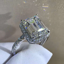 Load image into Gallery viewer, 3 Carat Emerald Cut Moissanite Ring Halo French Pave VVS K-M Colorless