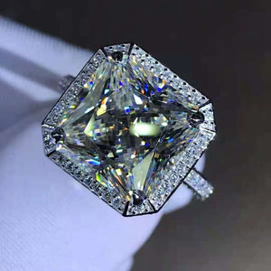 6 Carat Radiant Cut Moissanite Ring K-M Colorless Bead-set Double Edge Halo Pave Wrap
