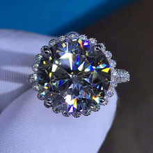 Load image into Gallery viewer, 8 Carat K-M Colorless Round Cut Flower Halo Pave Cathedral Simulated Sapphire Ring