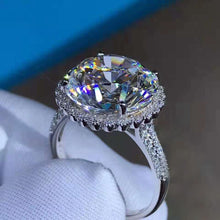 Load image into Gallery viewer, 8 Carat Round Cut Moissanite Ring K-M Colorless Flower Halo Pave Cathedral