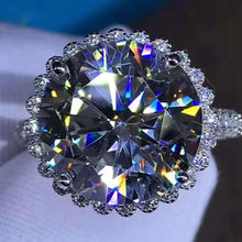 Load image into Gallery viewer, 8 Carat Round Cut Moissanite Ring K-M Colorless Flower Halo Pave Cathedral