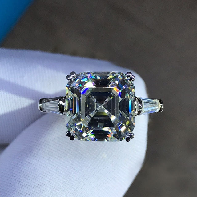 6 Carat Ascher Cut Moissanite Ring VVS G-H Colorless