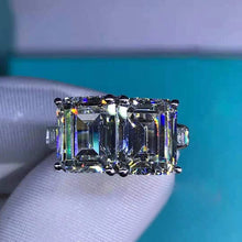 Load image into Gallery viewer, 6 Carat K-M Colorless Emerald Cut Two Stone Simulated Sapphire Ring
