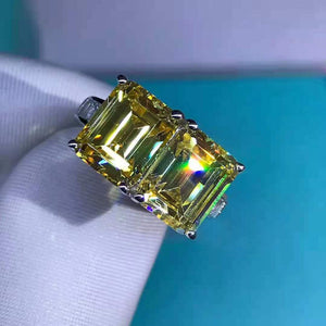 6 Carat Yellow Emerald Cut Two Stone Simulated Sapphire Ring