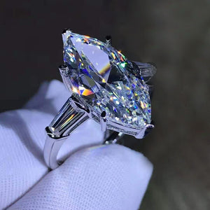 5 Carat K-M Colorless Marquise cut 6 Prong Three Stone Basket Simulated Sapphire Ring