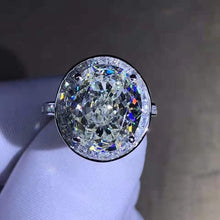 Load image into Gallery viewer, 8 Carat Oval Cut Moissanite Ring K-M Colorless Halo Bead-set Cathedral