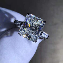 Load image into Gallery viewer, 5 Carat K-M Colorless Radiant Cut Three Stone Basket Tapered Simulated Sapphire Ring