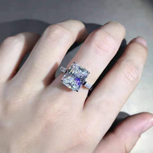 5 Carat K-M Colorless Radiant Cut Three Stone Basket Tapered Simulated Sapphire Ring