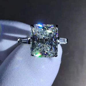 5 Carat Radiant Cut Moissanite Ring G-H Color Three Stone Basket Tapered
