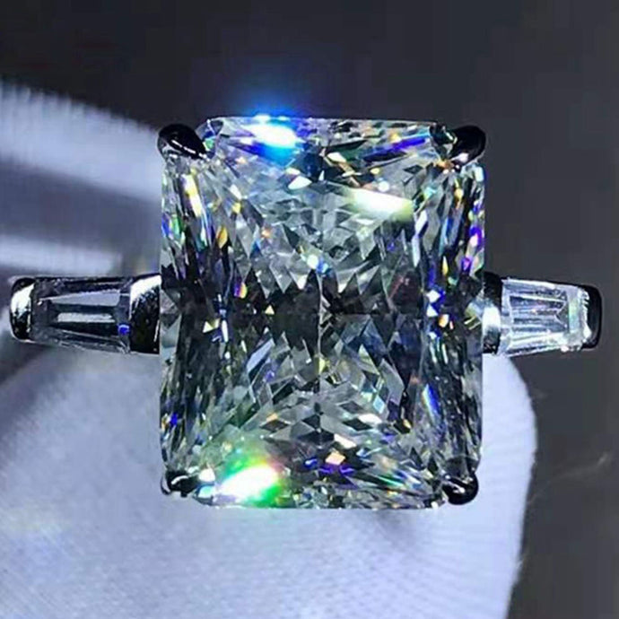 5 Carat Radiant Cut Moissanite Ring G-H Color Three Stone Basket Tapered