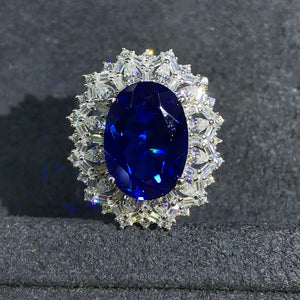 8 Carat Oval cut Lab Sapphire Snowflake Halo Ring