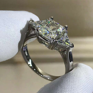 1 Carat Radiant Cut Moissanite Ring K-M Colorless Three Stone Cathedral