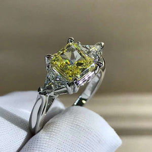 1 Carat Radiant Cut Moissanite Ring K-M Colorless Three Stone Cathedral
