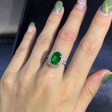 Load image into Gallery viewer, 2.72 Carat Oval Cut Two-tone Double Halo Lab Made Green Emerald Ring - 9K, 14K, 18K Solid Gold and 950 Platinum