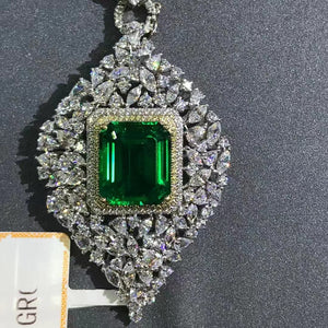 Luxury 10 Carat Emerald Cut Lab Made Green Emerald Necklace - 9K, 14K, 18K Solid Gold and 950 Platinum