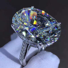 Load image into Gallery viewer, 15 Carat K-M Colorless Oval Cut Hidden Halo Bead-set Cathedral Simulated Sapphire Ring