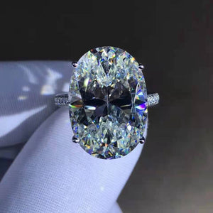 30 Carat Oval Cut Moissanite Ring G-H Colorless Hidden Halo Bead-set Cathedral
