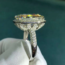 Load image into Gallery viewer, 10 Carat K-M Colorless Emerald Cut Pave Wrap Milgrain Halo Simulated Sapphire Ring