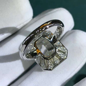 10 Carat K-M Colorless Emerald Cut Pave Wrap Milgrain Halo Simulated Sapphire Ring