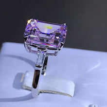 Load image into Gallery viewer, 5 Carat K-M Colorless Emerald Cut Three Stone Basket VVS Simulated Sapphire Ring
