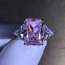 Load image into Gallery viewer, 6 Carat Radiant Cut Moissanite Ring K-M Colorless 4 Claw Three Stone VVS