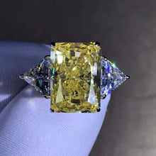 Load image into Gallery viewer, 6 Carat K-M Colorless Radiant Cut 4 Claw Three Stone VVS Simulated Sapphire Ring