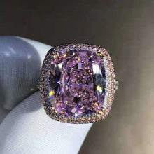 Load image into Gallery viewer, 10 Carat Pink Cushion Two-tone Double Edge Halo Pave Wrap Moissanite Ring