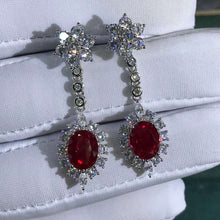Load image into Gallery viewer, 3 Carat Oval Cut Red Lab Ruby Drop Dangle Earrings Studs