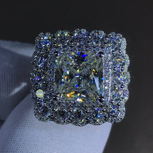 4 Carat K-M Colorless Square Radiant Cut Triple Halo Bead-set Simulated Sapphire Ring