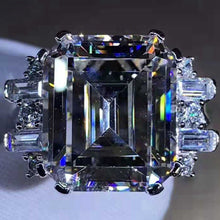 Load image into Gallery viewer, 8 Carat K-M Colorless Emerald Cut Double Prong 11 Stone Split Shank Simulated Sapphire Ring