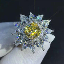 Load image into Gallery viewer, 2 Carat K-M Colorless Cushion Cut 13 Stone Double Halo Starburst Simulated Sapphire Ring