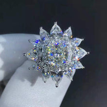 Load image into Gallery viewer, 2 Carat Cushion Cut Moissanite Ring K-M Colorless 13 Stone Double Halo Starburst