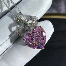 Load image into Gallery viewer, 15 Carat Pink Heart Cut Bow Knot Halo VVS Simulated Sapphire Necklace
