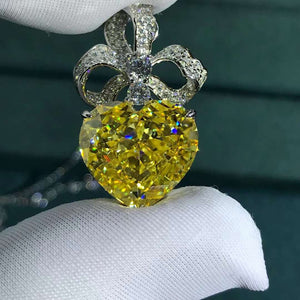 15 Carat Yellow Heart Cut Bow Knot Halo VVS Simulated Sapphire Necklace