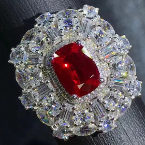 2.3 Carat Cushion Cut Triple Halo Red Lab Ruby - 9K, 14K, 18K Solid Gold and 950 Platinum