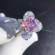 Load image into Gallery viewer, 5 Carat K-M Colorless Cushion Marquise Cut 9 Stone Flower Halo Bead-set Simulated Sapphire Ring