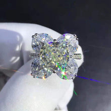 Load image into Gallery viewer, 5 Carat Cushion Marquise Cut Moissanite Ring K-M Colorless 9 Stone Flower Halo Bead-set