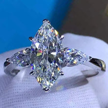 Load image into Gallery viewer, 2 Carat Marquise Cut Moissanite Ring K-M Colorless Three Stone Reverse Tapered
