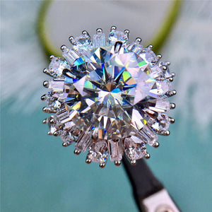 8 Carat Round Cut Moissanite Ring Snowflake Certified VVS D Color