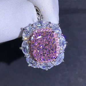 8 Carat Light Champaign Pink Cushion Cut Double Halo VVS Simulated Moissanite Necklace