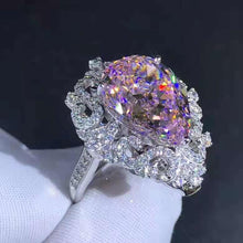 Load image into Gallery viewer, 10 Carat Pink Pear Cut Filigree Halo Bead-set Cathedral Moissanite Ring
