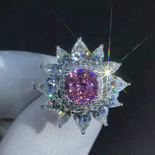 Load image into Gallery viewer, 2 Carat Pink Cushion Cut 13 Stone Double Halo Starburst Moissanite Ring