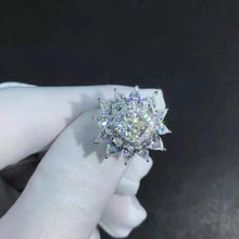 Load image into Gallery viewer, 2 Carat Cushion Cut Moissanite Ring K-M Colorless 13 Stone Double Halo Starburst