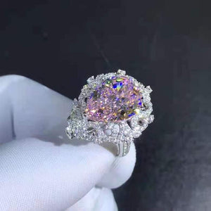 10 Carat Pink Pear Cut Filigree Halo Bead-set Cathedral Moissanite Ring