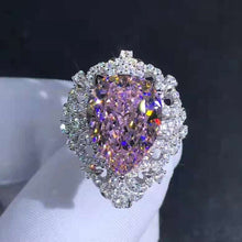 Load image into Gallery viewer, 10 Carat Pear Cut Moissanite Ring Filigree Halo Bead-set Cathedral K-M Colorless