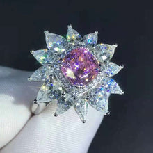 Load image into Gallery viewer, 2 Carat Light Champagne Pink Cushion Cut 13 Stone Double Halo Starburst Lab Grown Sapphire Ring