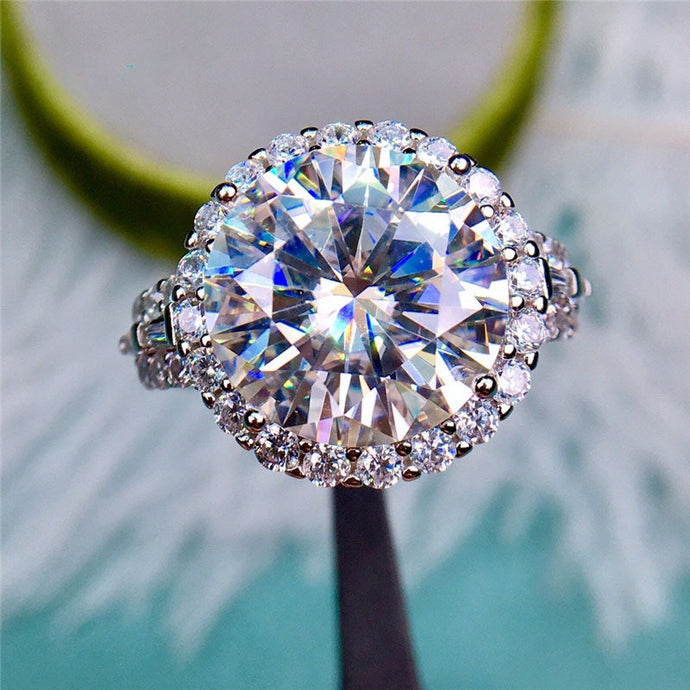 8 Carat Round Cut Moissanite Ring Christopher Halo French Pave Certified VVS D Color