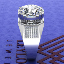 Load image into Gallery viewer, 10 Carat Round Cut Moissanite Men&#39;s Ring Pave Double Prong VVS D Colorless